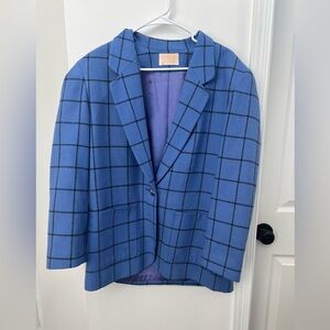 Pendleton Blue Wool Blazer with Black Grid Womens Size 14 VINTAGE